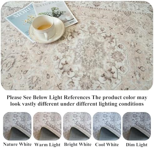 Washable 5x5 Square Area Rugs: Indoor Non-Slip Entryway Kitchen Rugs Oriental Stain-Resistant Bathroom Laundry Floor Mat Water Resistant Light Weight Carpet for Living Room Bedroom Nursery(5x5,Beige) - Image 6