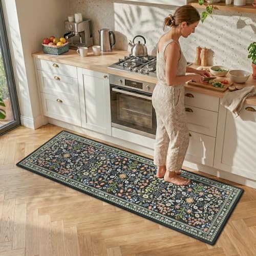 Yamaziot Boho Anti Fatigue Kitchen Rug Set of 2 Black, Non-Slip Kitchen Mat - Image 3