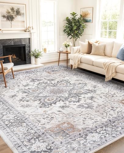 Amada Large 8x10 Washable Area Rug for Living Room, Taupe, Boho Vintage - Image 4
