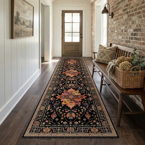 RELEANY Washable Area Rug, Runner 2'x10', Black/Colorful - Image 2