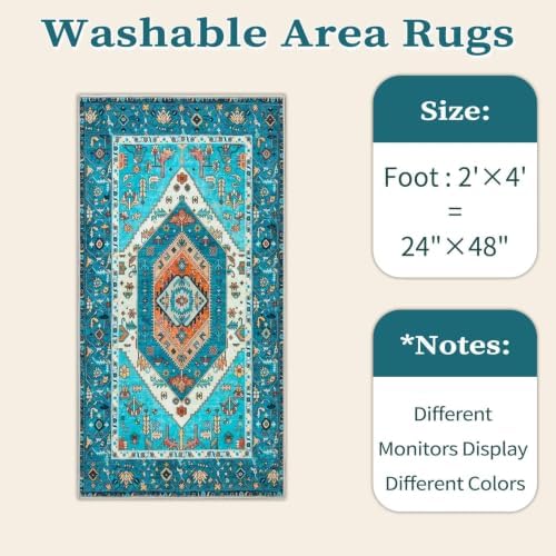 SERISSA 2x4 Washable Non Slip Boho Runner Rug for Entryway，Blue - Image 6