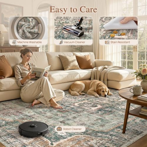 UERMEI 6x8 Area Rug for Living Room Washable Vintage Non Slip Green Carpet - Image 5