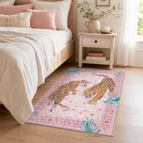 Moynesa 3x5 Washable Pink Tiger Rug, Boho Vintage Rugs for Living Room - Image 5