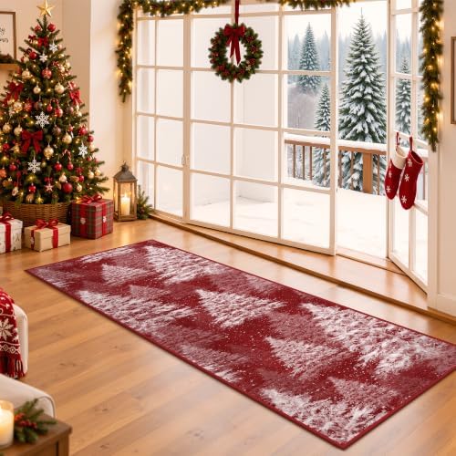 Madane Christmas Runner Rug 2x6 for Kitchen, Washable Soft Hallway Rug Red - Image 2