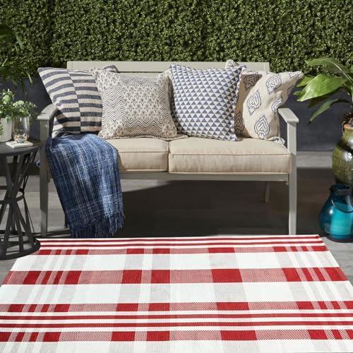Christmas Plaid Outdoor Rug, 4' x 6' Red&White Check Indoor/Outdoor Area Rug, Layering Rug for Hello/Welcome Door Mat, Machine Washable Cotton Woven Rug for Farmhouse Front Porch, Entryway - Image 4