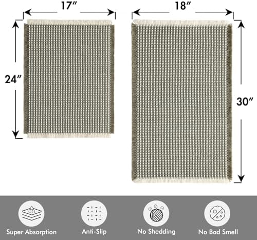 MIULEE Set of 2 Waffle Bathroom Rugs Green&Cream Bath Mat 17"x24"+18"x30" - Image 2