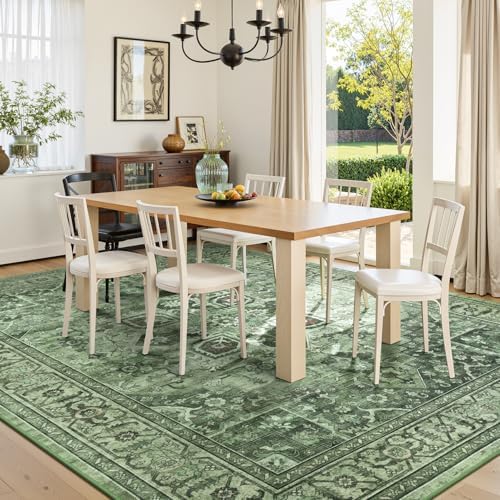 Sage Green 8x10 Area Rug for Living Room, Vintage Boho Large Carpet - Image 4