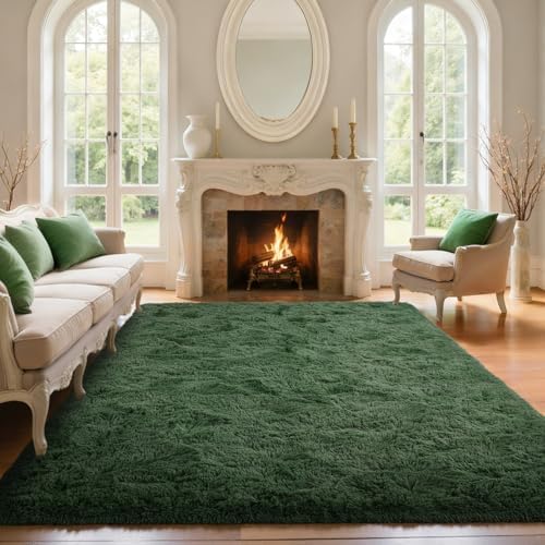 5x7 Green Area Rugs for Living Room Fluffy Shag Rug, Plush Bedroom Grass Carpet for Kids Teens Indoor Classroom Home Decor Aesthetic - Image 2