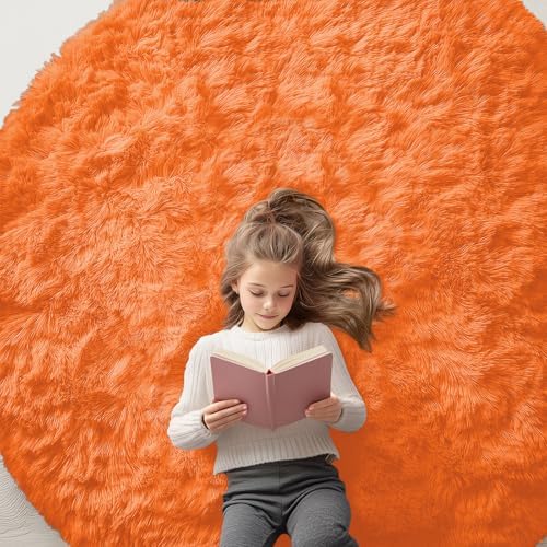 OLANLY Orange Round Rugs for Bedroom - Machine Washable, 6 ft Circle Area Rugs for Living Room, Soft and Fluffy Shaggy Carpet for Teen Girl and Boys, Nursery Rooms, Dorms, Home Decor Aesthetic by OLANLY