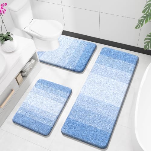 OLANLY Microfiber Bathroom Rugs Sets 3 Piece, Soft Bath Mats, Light Blue by OLANLY