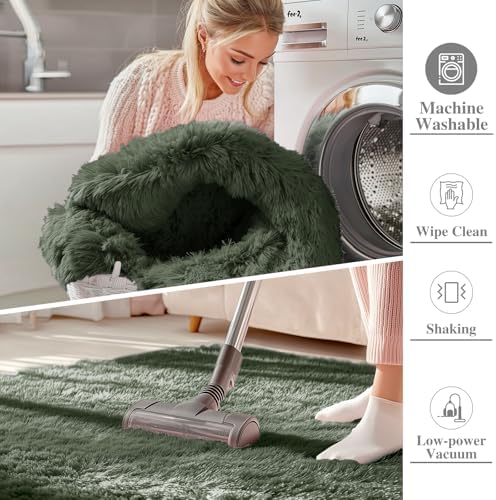 OLANLY 8x10 Machine Washable Large Area Rugs for Living Room, Bedroom, Soft Fluffy Shaggy Bedside Rug, Indoor Floor Carpet for Kids Girls and Boys, Dorms, Nursery, Home Decor Aesthetic, Olive Green - Image 2