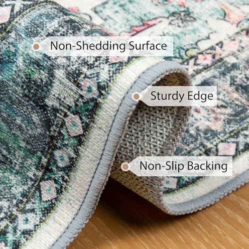 BESTSWEETIE Washable Boho 9x12 Area Rug for Living Room, Multi Navy Teal - Image 3