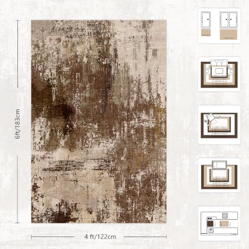 4x6 Rugs for Entryway - Modern Abstract Washable Rug, Ultra Soft Non Slip Low Pile Small Rug, Floor Carpet for Foyer Hallway Kitchen Laundry Bedroom Home(A‑Brown) - Image 2