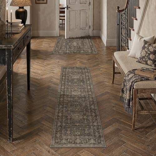 2 Piece Dark Brown Vintage Kitchen Rug Set - Image 2