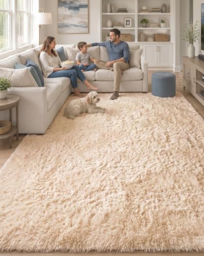 OLANLY 8x10 Machine Washable Large Area Rugs for Living Room, Bedroom, Soft Fluffy Shaggy Bedside Rug, Indoor Floor Carpet for Kids Girls and Boys, Dorms, Nursery, Home Decor Aesthetic, Beige - Image 5