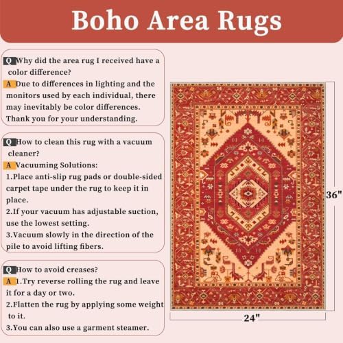 SERISSA 2x3 Washable Non Slip Boho Small Area Rug for Entryway，Red - Image 2