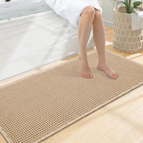 Smiry Waffle Bath Mat 47X20, Extra Soft Absorbent Bathroom Rugs, Brown by Smiry