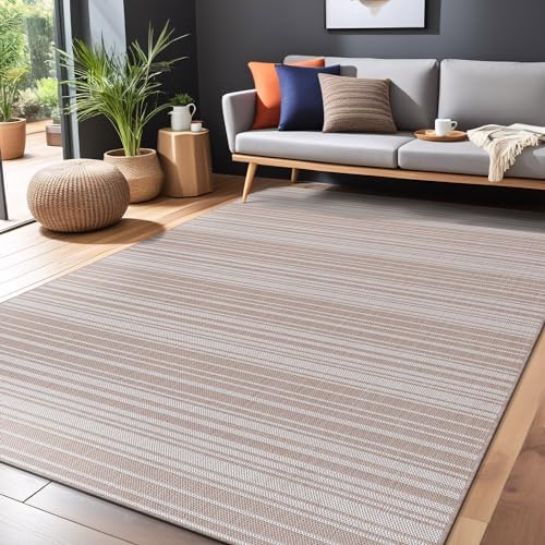 Luul Home Stripe Outdoor Rug 10x14 Washable Outside Carpet for Indoor Patio Porch Waterproof Easy Cleaning Non Shedding Area Rugs Beige 10 x 14 - Image 5