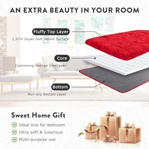 6x9 Red Fluffy Rug for Bedroom Living Room, Washable Non-Slip - Image 7