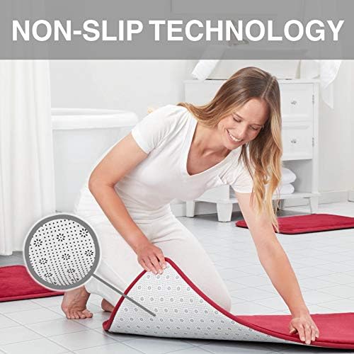 Memory Foam Bath Mat Non Slip Absorbent Super Cozy Velvet Bathroom Rug Carpet (22 inches X 42 inches, Red) - Image 3