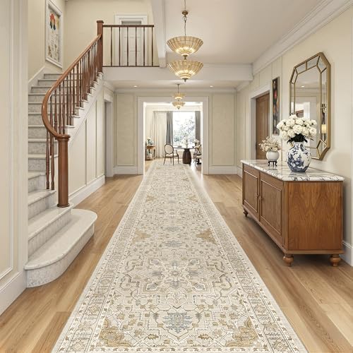 Madane Hallway Runner Rug 3x18 Washable Kitchen Runners 18ft, Beige/Blue - Image 4