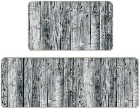 Vintage Farmhouse Wood Texture Kitchen Rugs Set of 2 by Livcoz