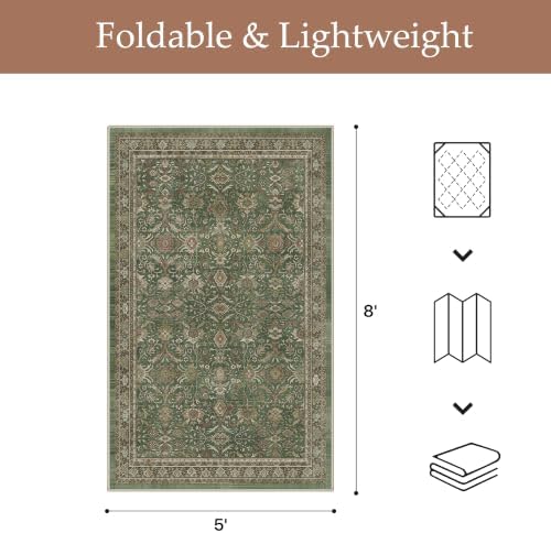GENIMO Indoor Outdoor Rug, Washable for Patio and Deck, Olive Green, 5x8 - Image 2