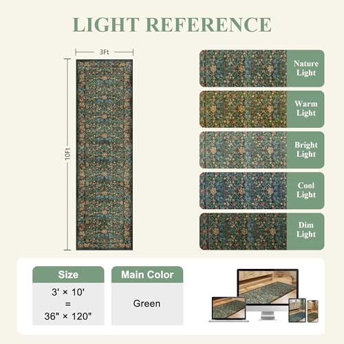 DUKINO 2x8 Runner Rug, Washable Vintage Floral Kitchen Rug, Green - Image 2