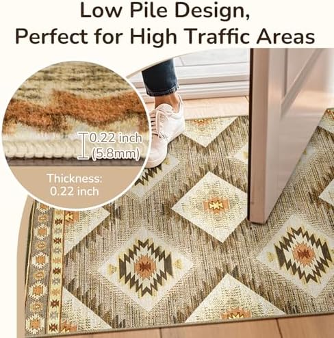 Area Rug 2x3 Rug Machine Washable Non-Slip Low Pile Print Pattern Western Rug for Living Room Bedroom Entryway Tribal Series -Cream/Camel - Image 5