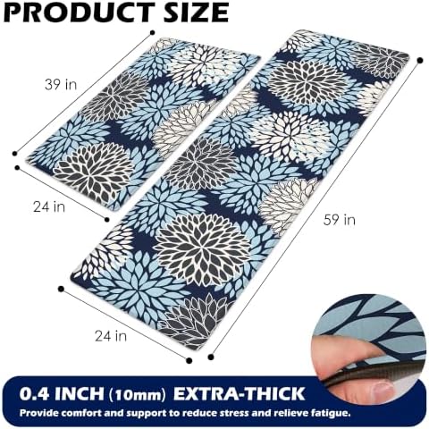 Cushioned Anti-Fatigue Kitchen Mats for Floor – Non-Slip Waterproof Memory Foam Runner, Extra Wide & Long, Comfortable Standing Mat for Kitchen, Sink, Office, Laundry, Navy Blue - Image 2