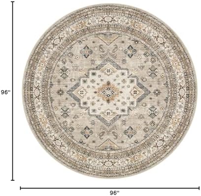 cotiled 8ft Round Living Room Area Rug, Washable, Traditional, Beige - Image 2