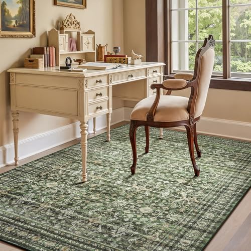 6x9 Area Rugs for Living Room Bedroom, Green Washable Non-Slip Carpet - Image 2