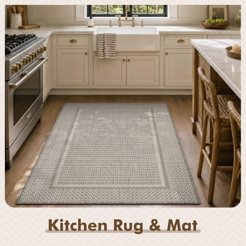 MontVoo-3x5 Outdoor Rug Porch Entryway Rug-Polypropylene Indoor Outdoor Rugs for Entryway Kitchen Balcony Patio, Textured Weave, Durable, Fade-Resistant, Non-Shedding, Modern Neutral Grey - Image 5