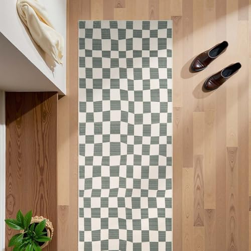 jinchan 2x5 Runner Rug Modern Checkered Geometric Lattice Hallway Rug, Grey by JINCHAN