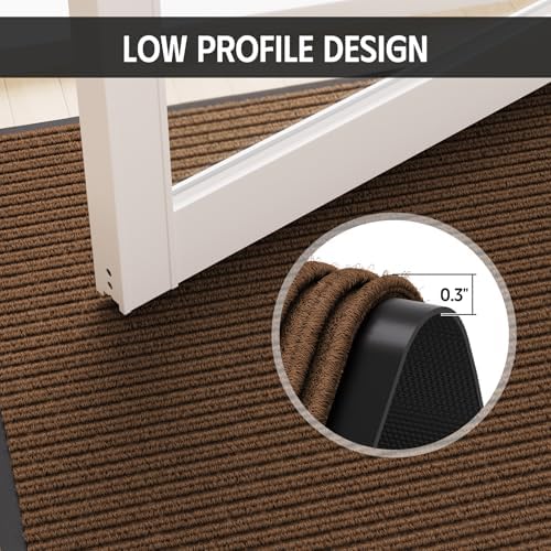 Front Door Mat 3' x 5', Dirt Trapper Dog Door Mat for Mud Wet Shoes & Paws, Low Profile Heavy Duty Indoor Outdoor Mats, Absorbent and Fade Resistant, Non-Slip Commercial Floor Mat, Brown - Image 6