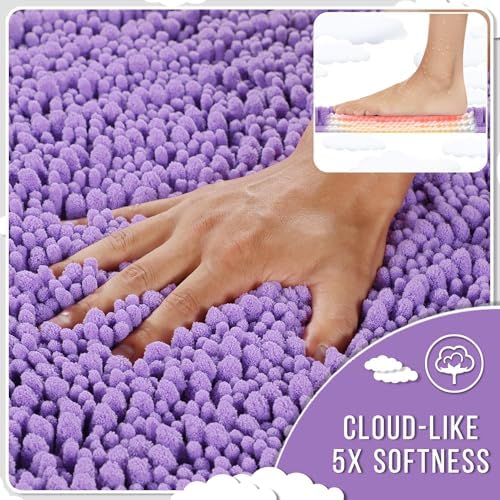 Yimobra Large Bathroom Rugs Non Slip Washable 36x24 Inch - Ultra Soft Absorbent Chenille Bath Mat, Quick Dry Shaggy Floor Carpet for Tub Shower, Lavender Home Decor Accessories - Image 4
