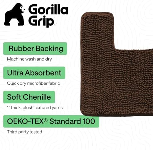 GORILLA GRIP Bathroom Area Rug Sets 2 Piece, Soft Chenille, 30x20 Brown - Image 3