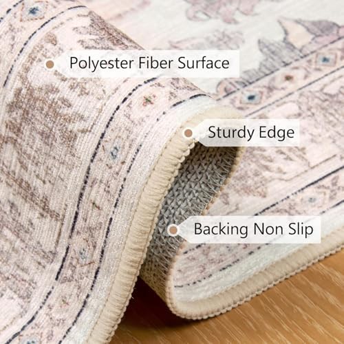 BESTSWEETIE Washable Boho 8x10 Area Rug for Living Room, Pink Beige Grey - Image 3