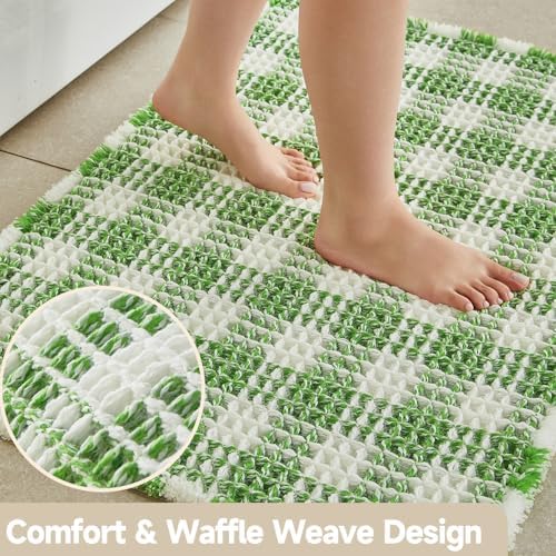 TYUU Waffle Bath Mat, Small Cute Bathroom Rug Non Slip, 24x16 Green & White - Image 3