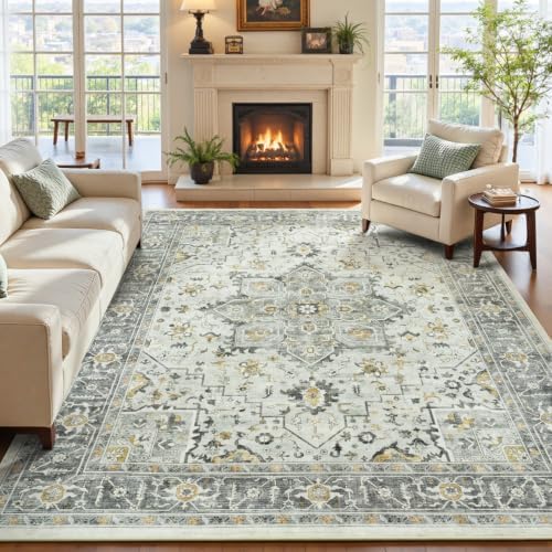 8x10 Area Rugs for Living Room Bedroom, Vintage Washable Rug Taupe by Vibrug