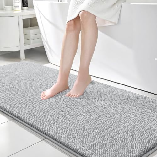 OLANLY Memory Foam Bathroom Runner Rugs 70x24, Long Bath Mats, Light Grey by OLANLY