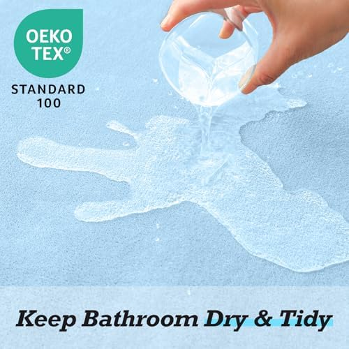 HUXMEYSON Bathroom Rugs Sets 2 Piece, Non-Slip & Quick Dry Bath Mat Set, Ultra Soft Velvet Bath Rugs for Bathroom, Toilet and Shower Floor, Light Blue - Image 4