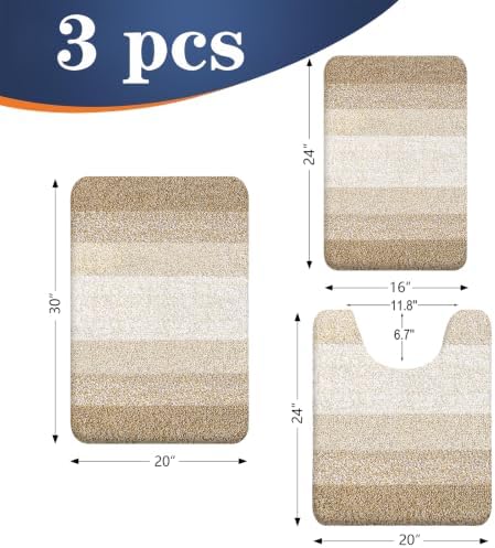 OLANLY Microfiber Bathroom Rugs Sets 3 Piece, Absorbent Bath Mats, Tan - Image 2