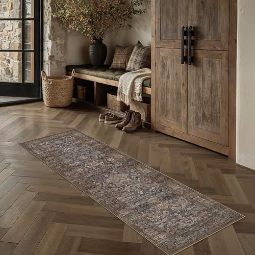 HUGEAR Hallway Runner Rugs 2x6 Blue Brown Vintage Rug - Image 2