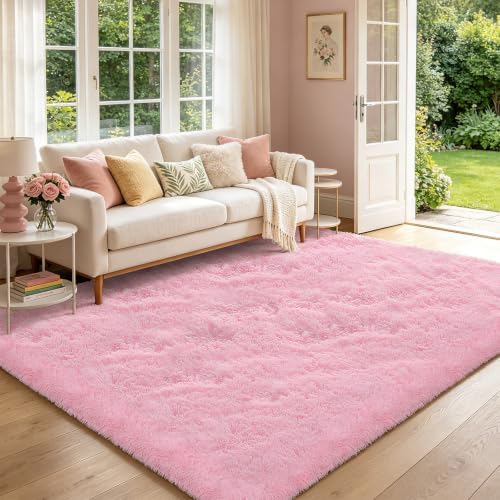 Shag Area Rugs for Bedroom Living Room,Ultra Soft Fluffy Area Rugs for Dorm,Indoor Carpet Plush Rugs for Living Room Home Decor (Pink, 8x10 Feet) - Image 4