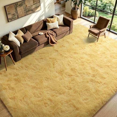 FinRèc Home 6x9 Non-Slip Fluffy Area Rugs for Living Room (Yellow) - Image 2