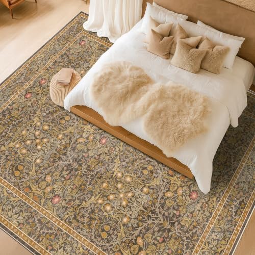 Boho 7x9 Brown Rug for Living Room - Washable Oriental Area Rug for Dining Room Under Kitchen Table, Non-Slip Floor Carpet for Bedroom Under Bed - Vintage Design & Stain Resistance - Image 6
