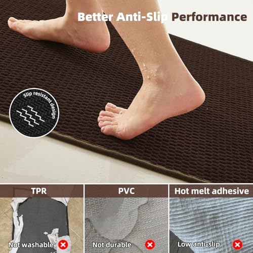 TYUU Bathroom Rugs Non Slip Washable, Super Absorbent Thin Bath Mat Quick Dry Low Pile Bathroom Rug, Brown 20"x48" - Image 3