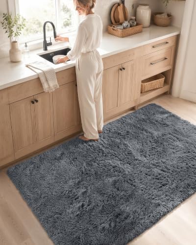 OLANLY 3x6 Machine Washable Runner Rugs for Hallway, Soft Fluffy Shaggy Bedside Rugs for Bedroom, Living Room, Indoor Floor Carpet for Kids Girls and Boys, Nursery Rooms, Home Decor Aesthetic, Grey - Image 6