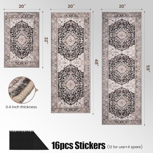 Kitchen Rug Set 3Pcs, Boho Rug Sets Non Slip Washable for Floor Thick Farmhouse Kitchen Decor Runner Rugs for Kitchen, Entryway, Laundry, Hallways 20''x32''+20''x48''+20''x59'' - Image 3